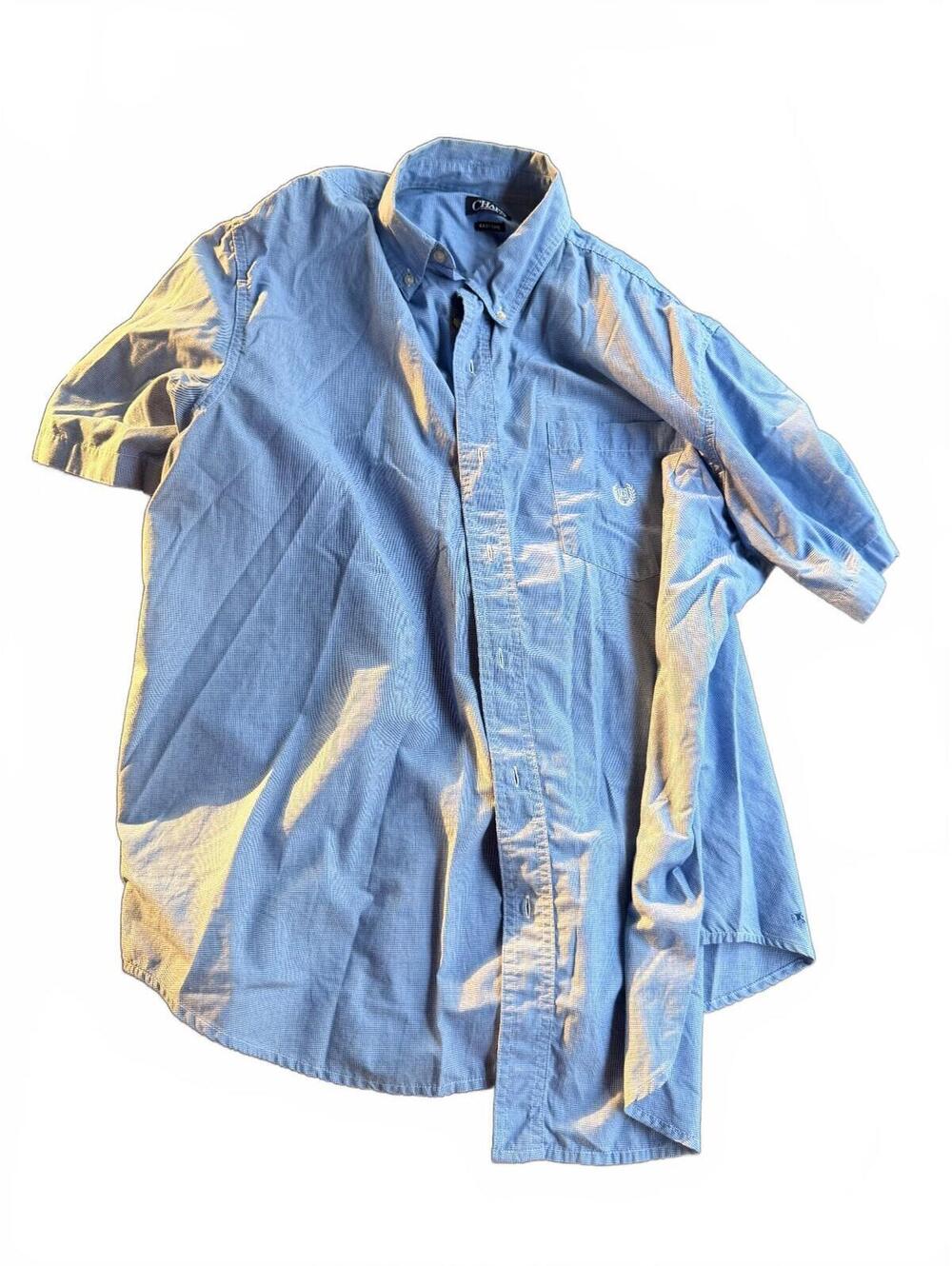 Chaps Men's Light Blue Small Checkered Button-Up Shirt 2XB Cotton-Poly
